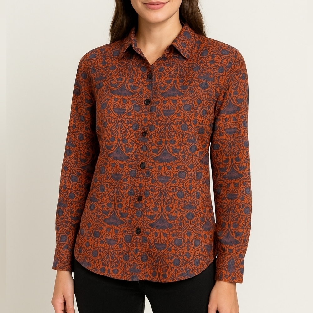 Judith & Charles Cotton Orange and Blue Long Sleeve Button Down Shirt